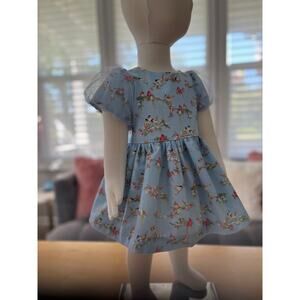 Myrtle Pattern Baby Girl Chiffon and Cotton Puff Sleeved Dress Baby Blue Birds